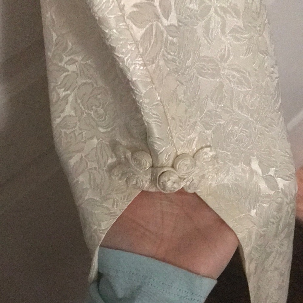 Vintage Hawaiian Ivory Textured Satin Maxi Dress - Picture 3 of 4